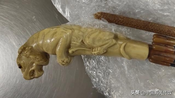 昆明邮局海关查获象牙伞柄和手杖-1.jpg