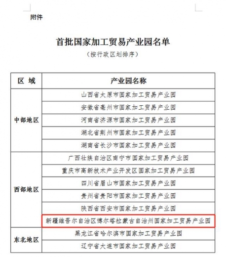 首批国家加工贸易产业园认定名单出炉 新疆这个地方上榜-1.jpg