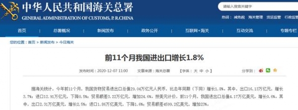 海关总署：前11个月我国进出口增长1.8%-1.jpg