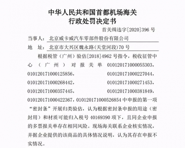 京威股份涉嫌税则号列申报不实 被北京海关处罚-1.jpg