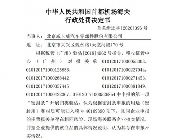京威股份涉嫌税则号列申报不实 被北京海关处罚-1.jpg