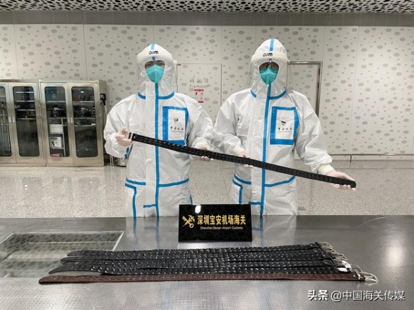 深圳宝安机场海关查获7条鳄鱼皮带-1.jpg