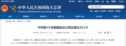 前5个月，我国进出口总值14.76万亿元人民币，同比增长28.2%-1.jpg