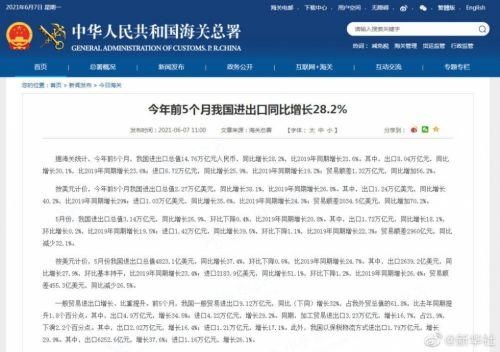 海关总署：我国前5月进出口同比增长28.2%-1.jpg